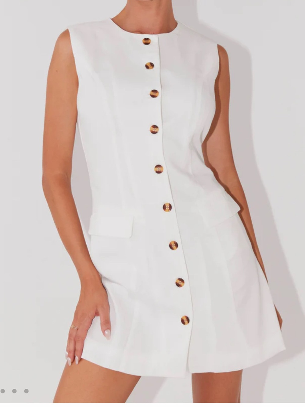 Sleeveless White Linen Button-Front Mini Dress